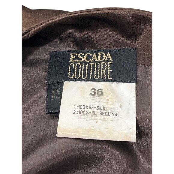 Vintage Escada Couture Brown Silk Dress Gold Sequin Sleeves Size 36 / US 4 - Picture 3 of 5